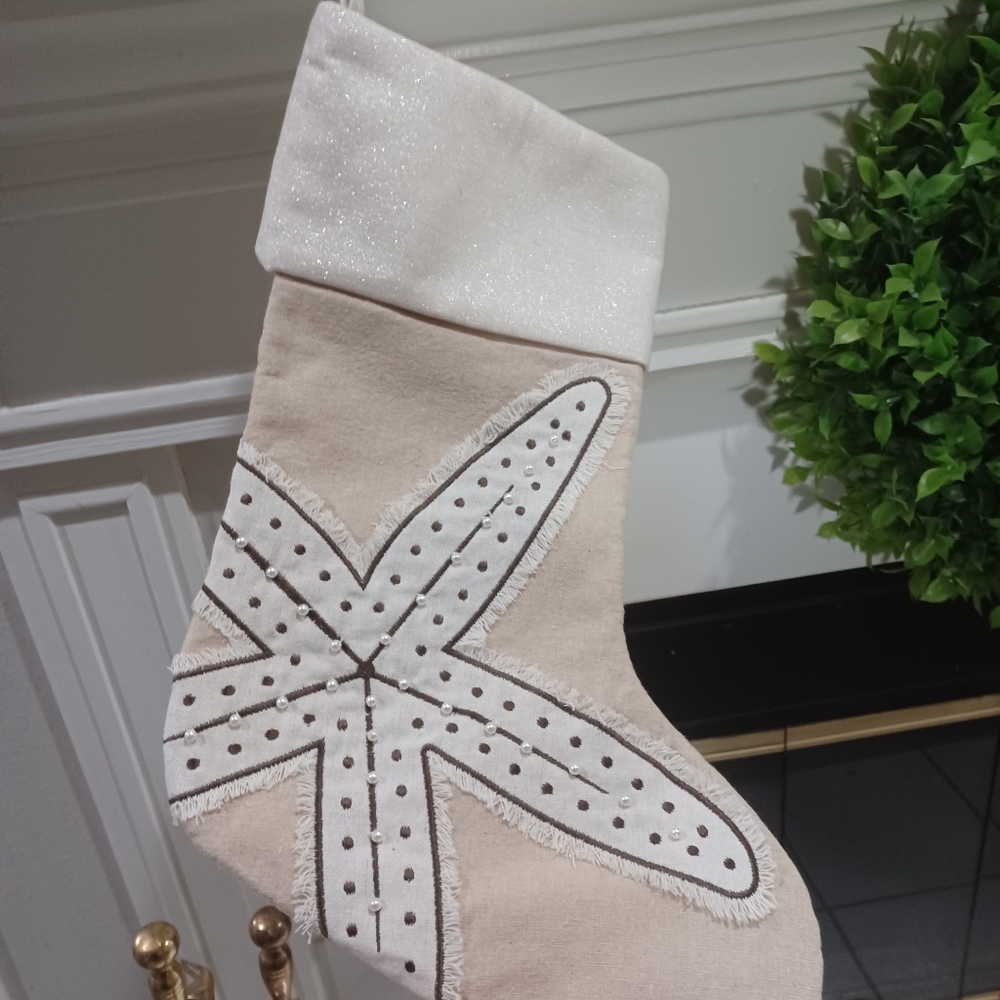 Christmas Stocking Set 2 Sea Star Fish sparkle nautical Beach Ocean Decor